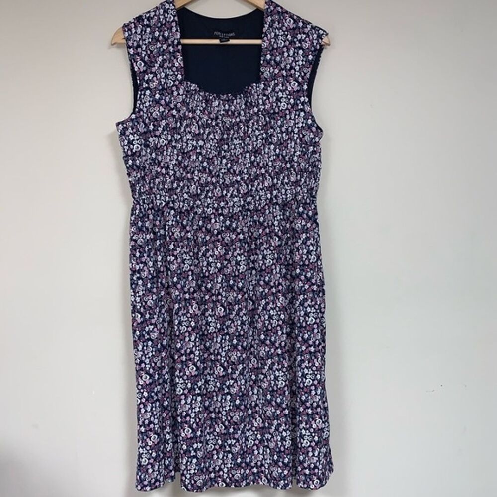 Mini Dress Women’s Large Purple Black Micro Floral Sleeveless Spring Summer
